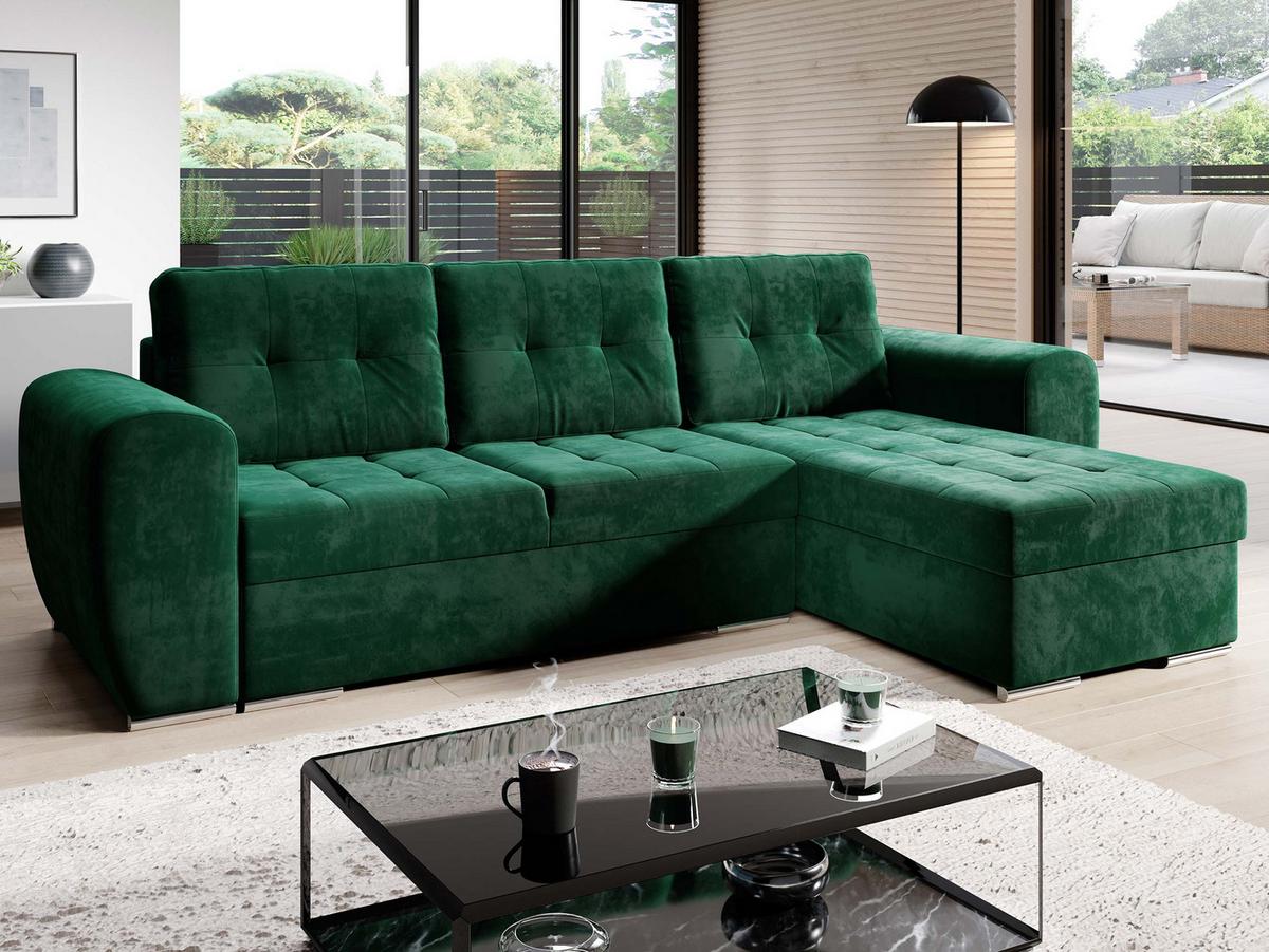 ECKSOFA Bari - Smaragdgrün/Silberfarben, Holz/Textil (256/157cm) - MIRJAN24