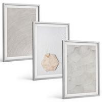 BILDER SET 3er Set - 40x60 cm Silberner Rahmen - Leichte Boho-Sandtexturen - Silberfarben, Kunststoff (40/60cm) - TULUP