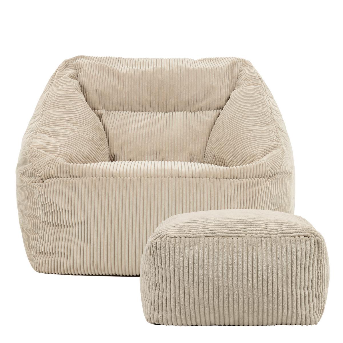 SITZSACK Cord Sessel Natalia mit Hocker - Beige, Textil (97/73/84cm) - icon