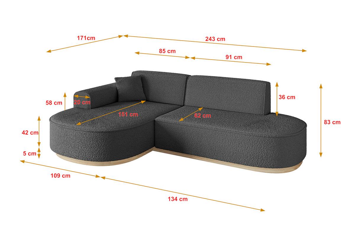 ECKSOFA Ottomane Links MARI-L1-v1 - 243x171x83 cm Grau Bouclé - Grau, Holzwerkstoff/Textil (243/171cm) - ALTDECOR