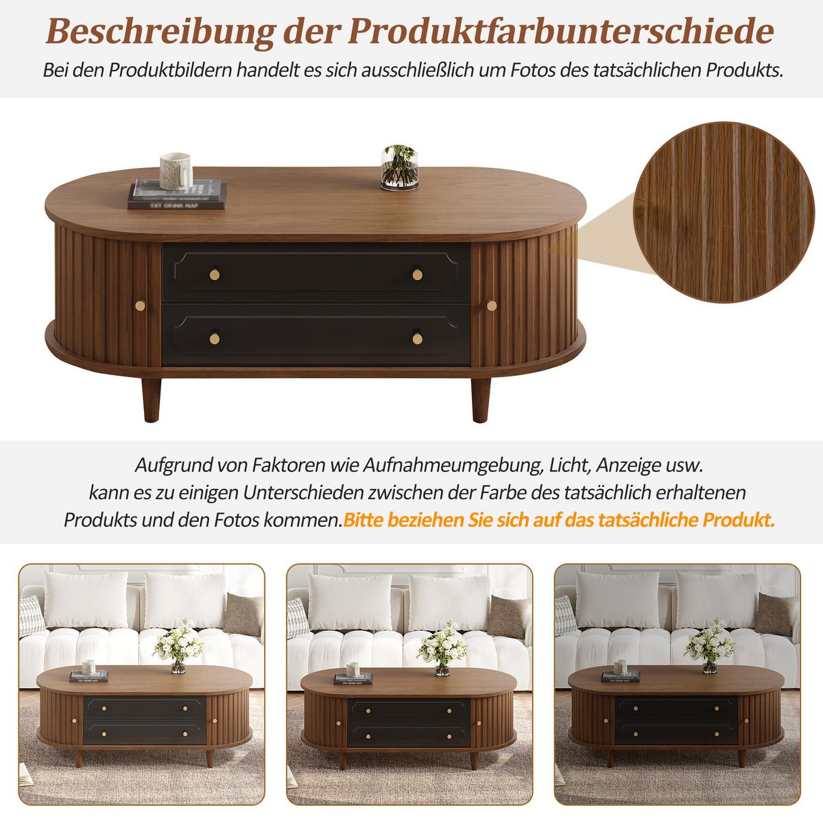 COUCHTISCH Walnuss Retro mit 2 Schubladen & Rolltür - Walnussfarben, Holzwerkstoff (50/100/36cm) - Urban Meuble