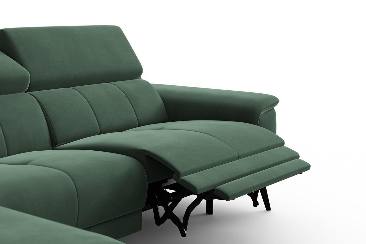 ECKSOFA FIERO 4-Sitzer LINKS, Grüner Veloursstoff - Schwarz/Grün, Holz/Textil (288/170cm) - Courtois Laville