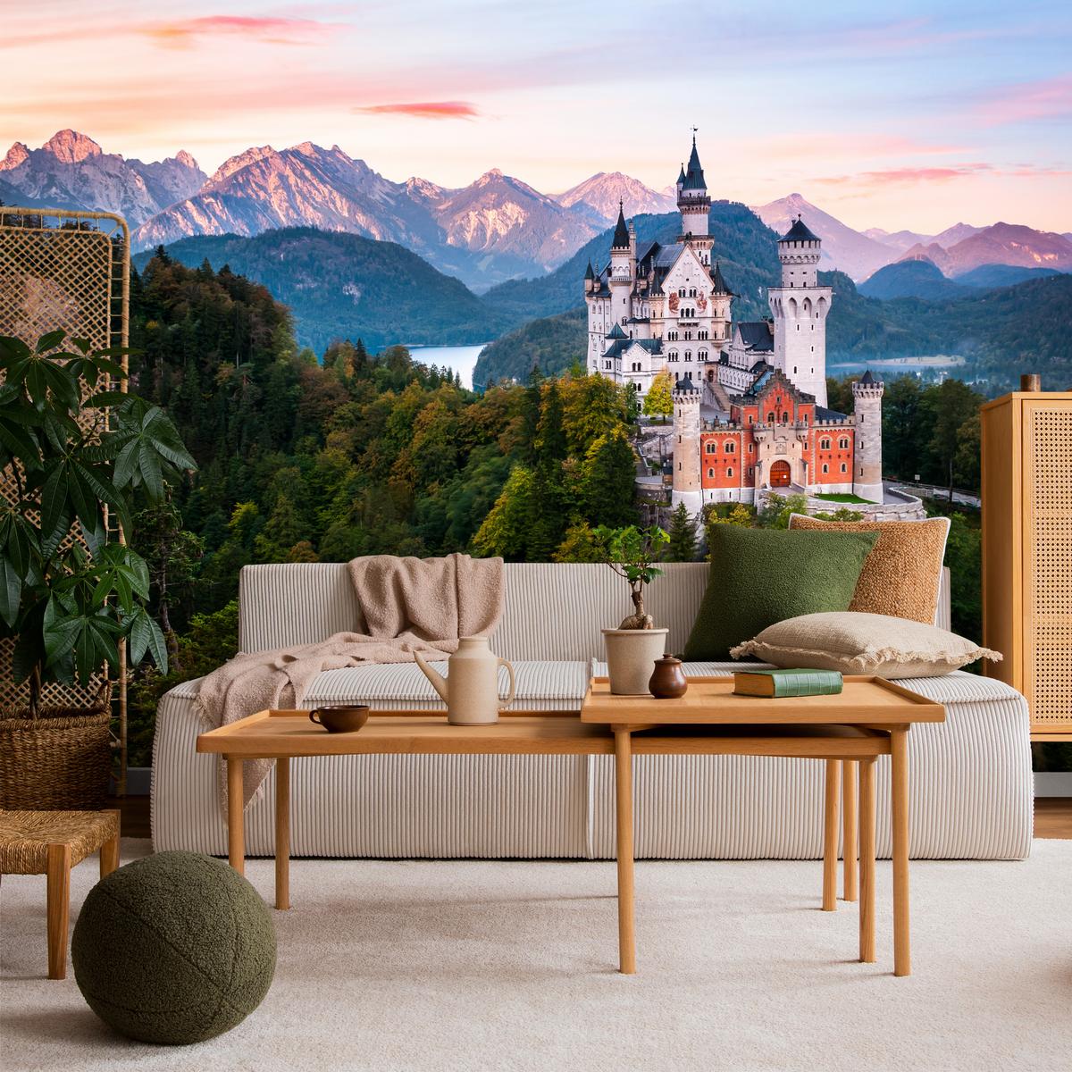 FOTOTAPETE für Schlafzimmer Schloss Bergwald Bäume Grün 200x140 - Multicolor, Papier (200/140cm) - Muralo