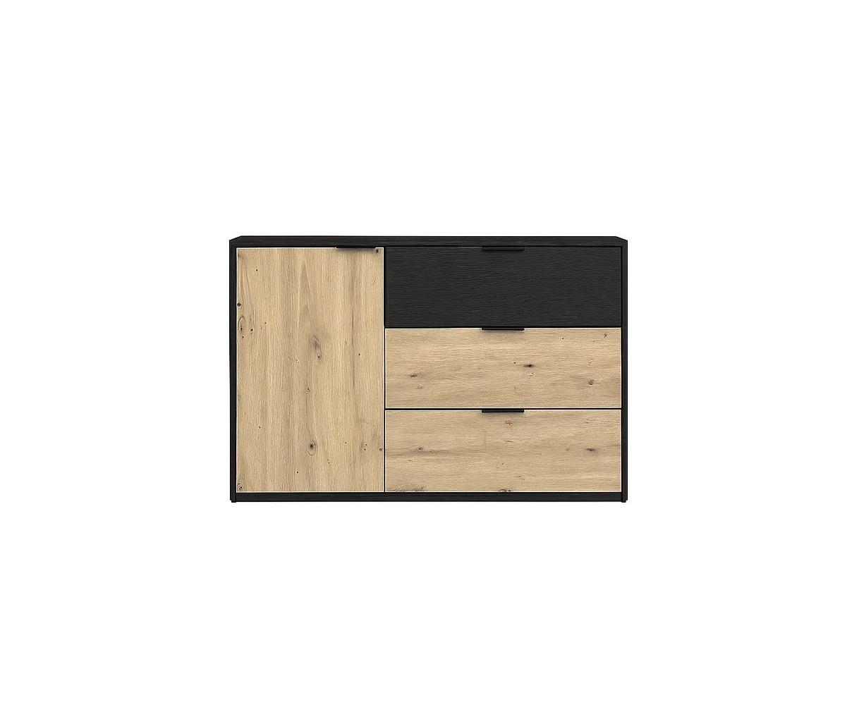 KOMMODE LAMON 125/80/36,5cm mit 3 Schubladen 1 Türen Graphitfarben - Graphitfarben/Eiche Artisan, Holzwerkstoff (125/80/36.5cm) - MASSENO