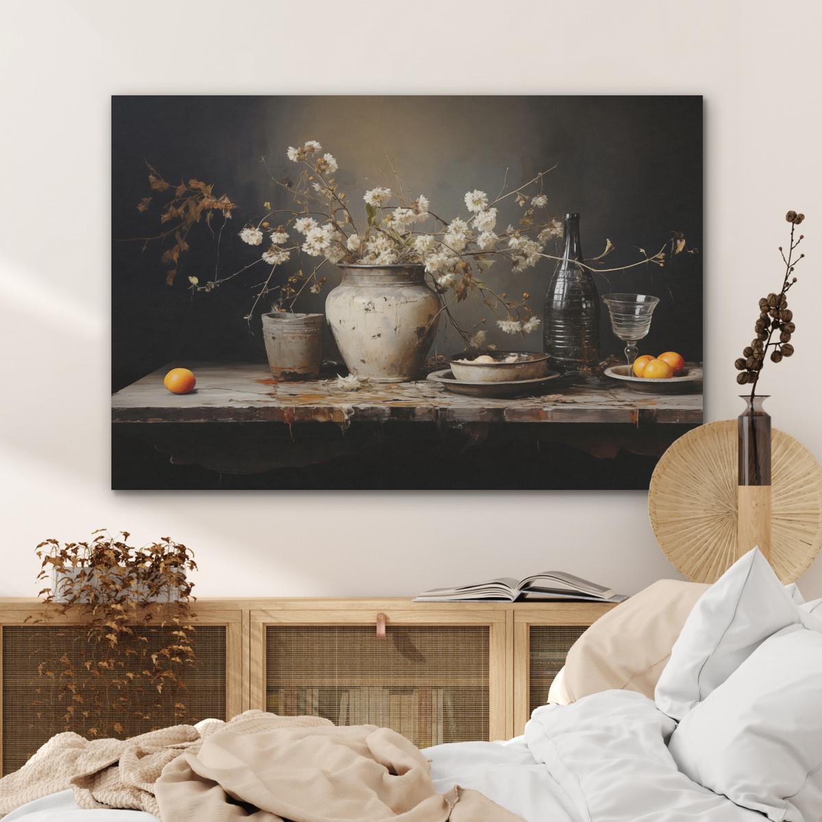 AKUSTIKBILD Stilleben - Blumen - Blumenstrauß - Vase - Wein Wandbild Wohnzimmer 100x70 cm - Schwarz, Kunststoff (100/70/0.9cm) - MuchoWow