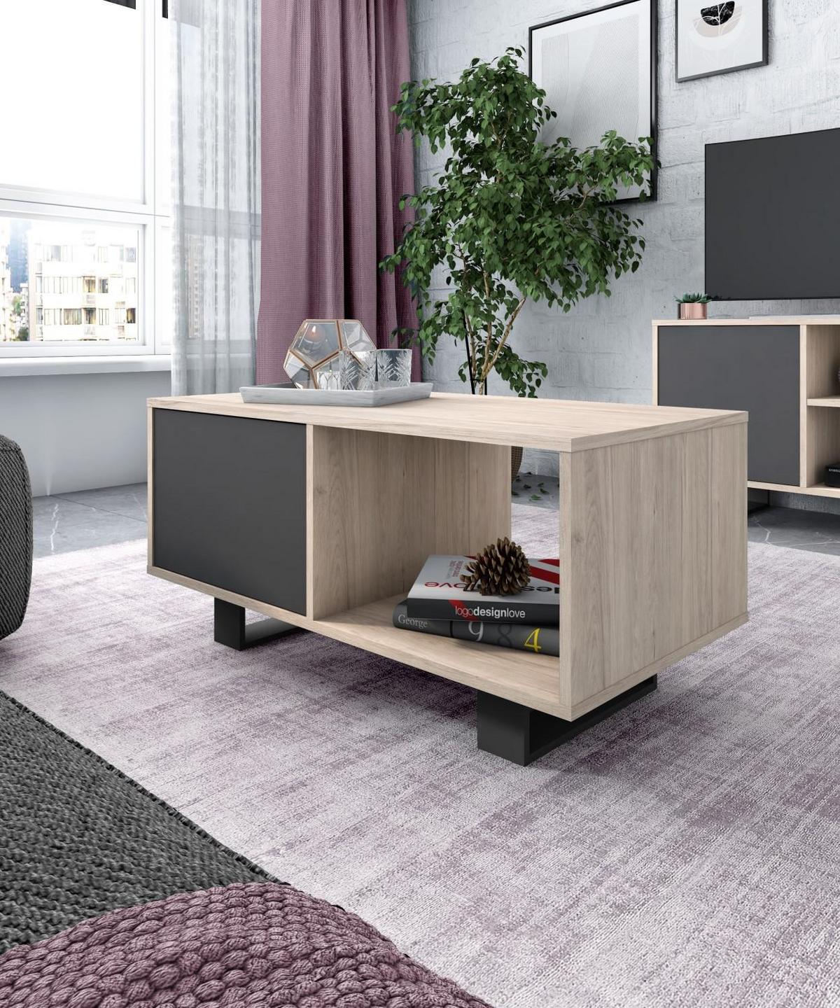 COUCHTISCH WIND, 2 Türen, grau, eiche, 92/50/45cm - Braun, Holzwerkstoff (92/50/45cm) - Skraut Home