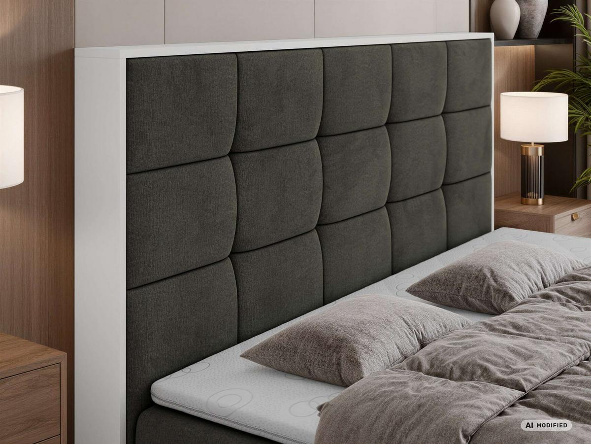 BOXBETT ALVIT 140/200 - Dunkelgrau Velvet - Topper Visco - H4 - Dunkelgrau/Anthrazit, Kunststoff/Textil (140/200cm) - MKS