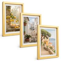 BILDER SET 3er Set - 20x30 cm Goldrahmen - Blick aus dem Fenster auf einen Zitrusbaum - Goldfarben, Kunststoff (20/30cm) - TULUP