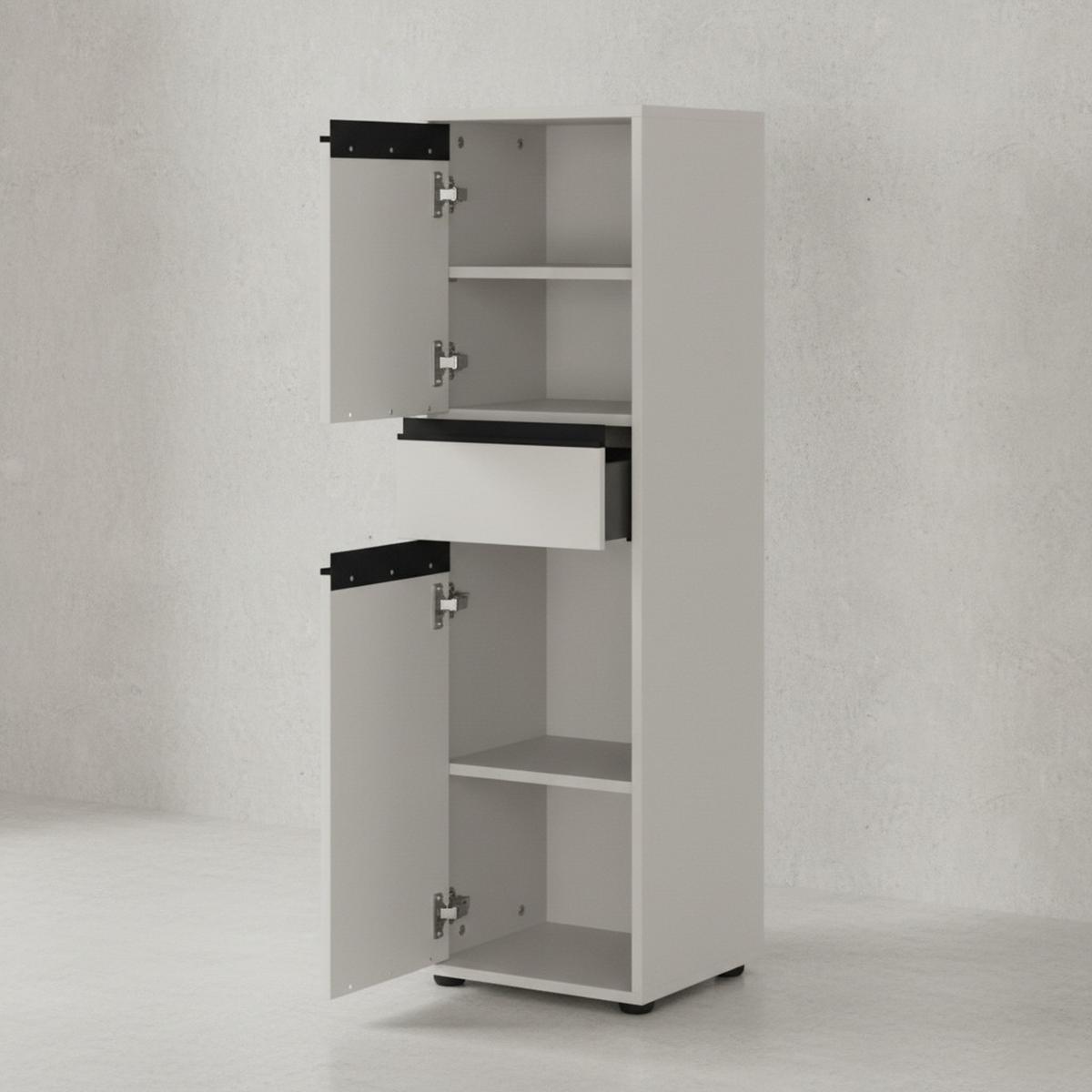 BADSCHRANK schmal HAMBURG Soft-Close, 33x121x34 cm | Steingrau - Grau, Holzwerkstoff (33/121/34cm) - KADIMA DESIGN