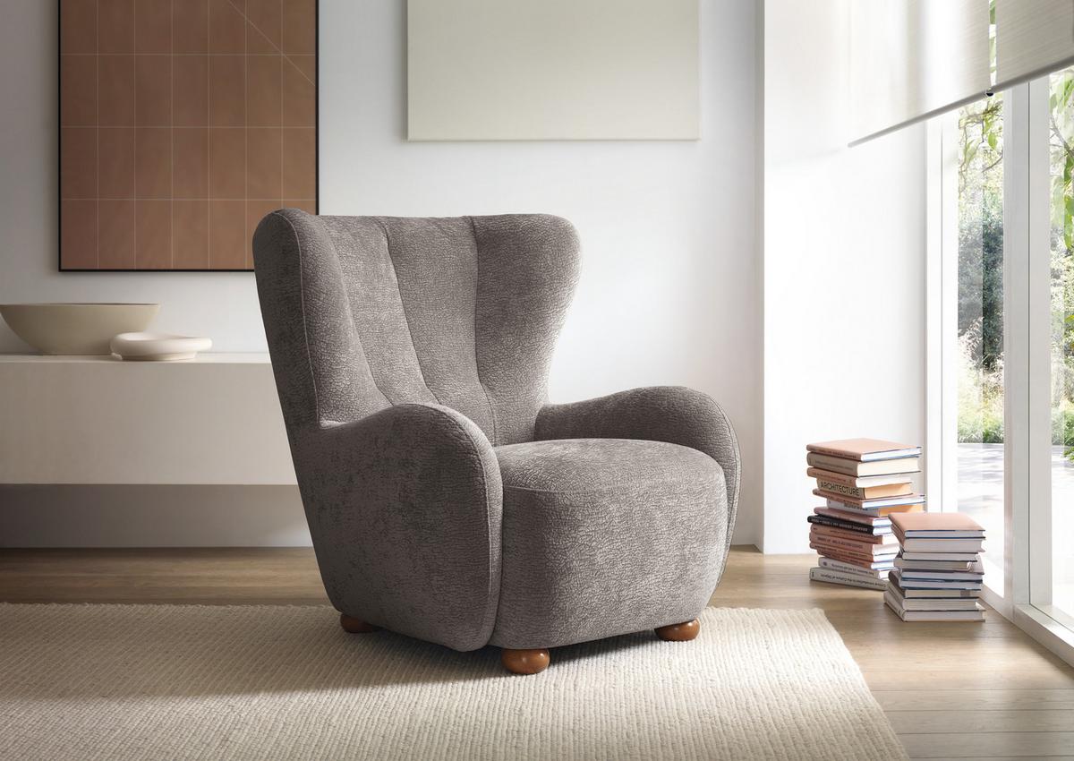 SESSEL MIST, Polstersessel Klassisch Loungesessel, Chenille-Stoff Grau - Grau, Holz/Holzwerkstoff (88/91/100cm) - MASSENO