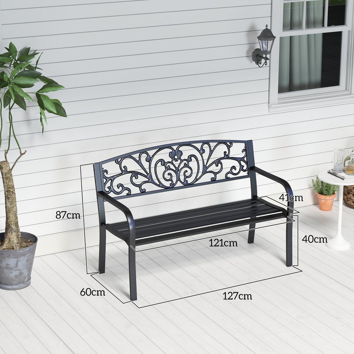 WETTERFESTE SITZBANK, bis 250 kg Belastbar, 127cm x 60cm x 87cm, Metall, Schwarz - Schwarz, Metall (60/87/127cm) - Outsunny