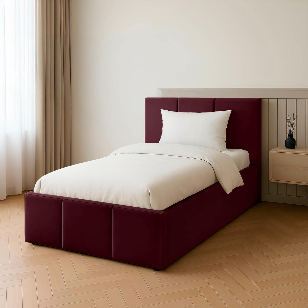 POLSTERBETT für Schlafzimmer Bett mit Stauraum Weinrot 90x200 - Weinrot, Holzwerkstoff/Metall (90/200cm) - Muralo