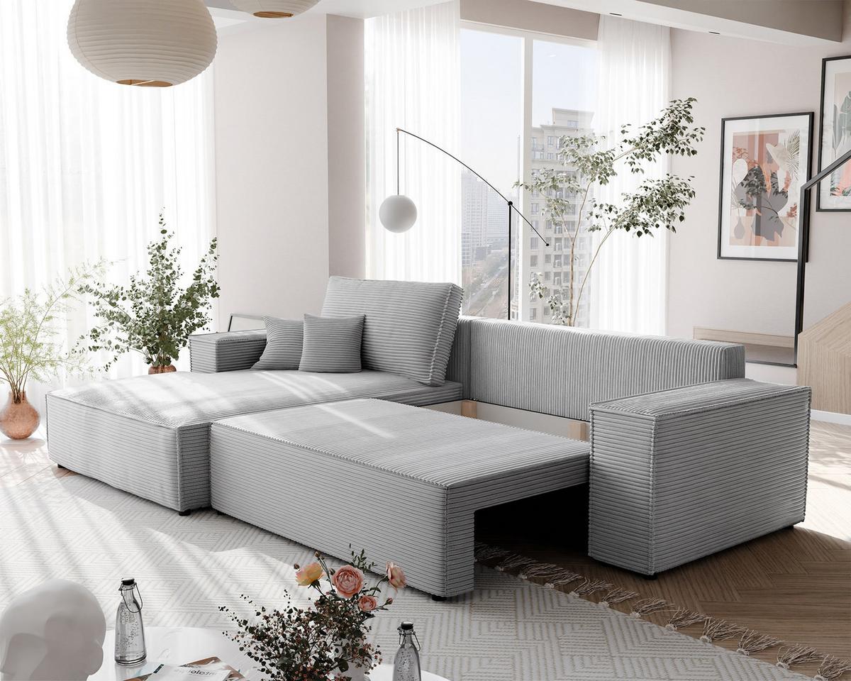 ECKSOFA NOVA Links mit Schlaffunktion und Bettkasten Hellgrau - Hellgrau, Kunststoff/Textil (294/185cm) - Idohome