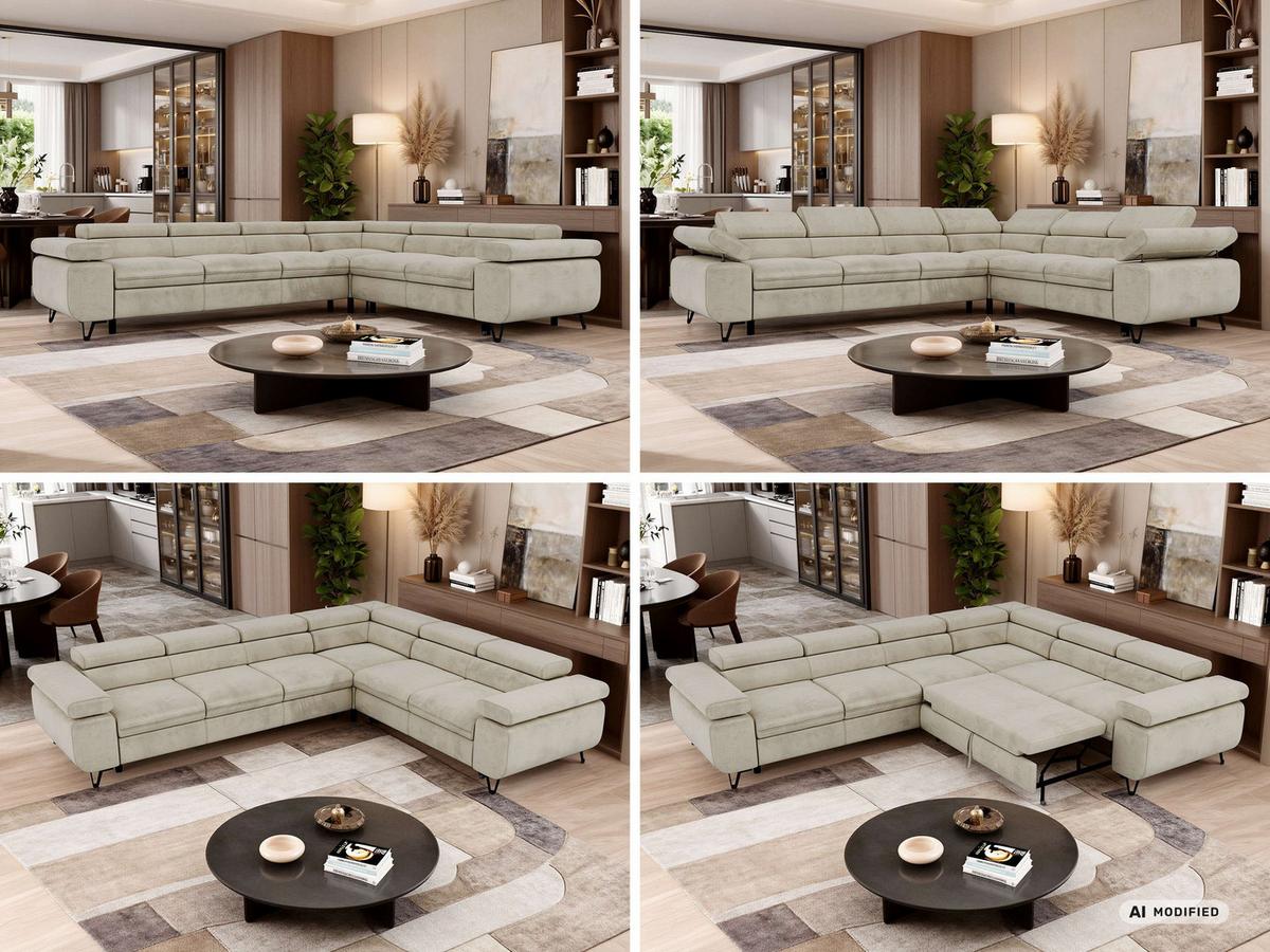 ECKSOFA NORDEN L - Beige Velvet - Links Seite - Beige/Schwarz, Textil/Metall (269/329cm) - MKS