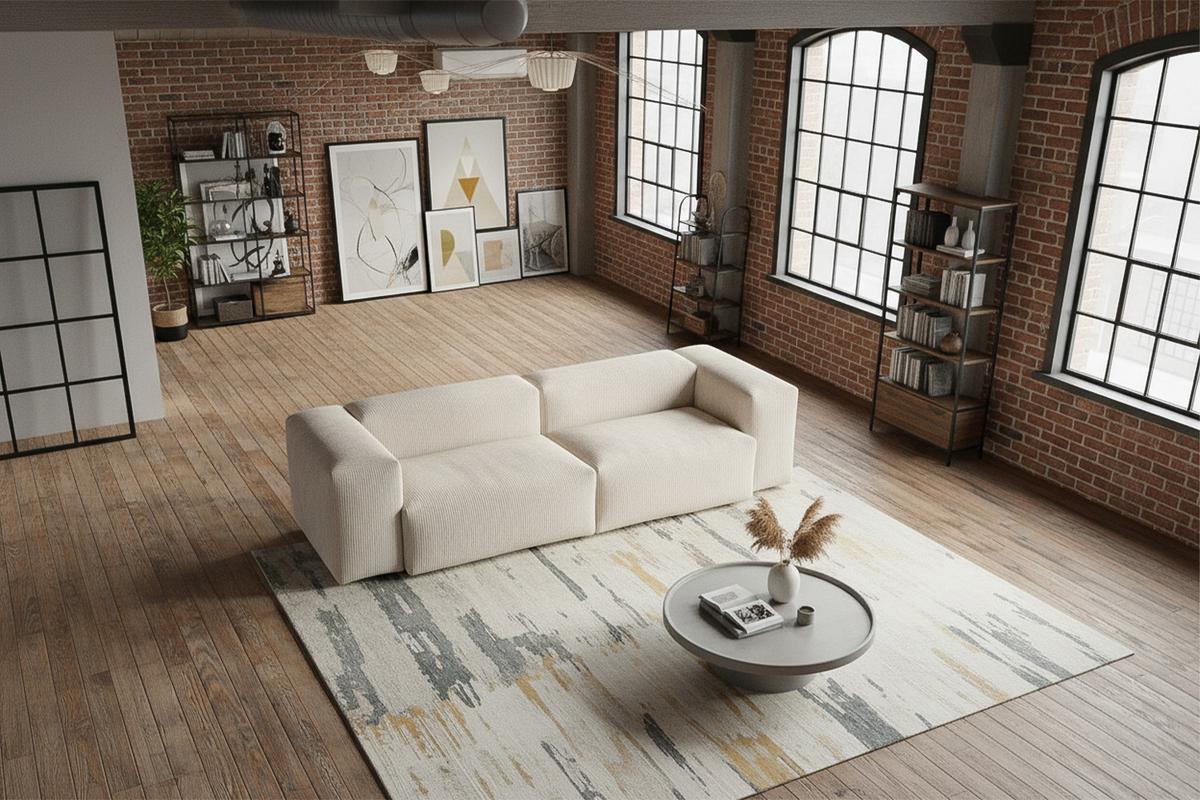 SOFA CELESTE Cremeweiß Cord - Creme/Schwarz, Kunststoff/Textil (302/72/114cm) - KAWOLA