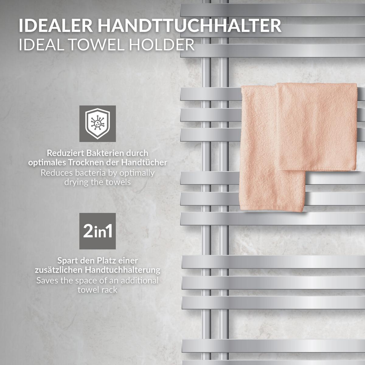 BADHEIZKÖRPER elektrisch Iron EM 500x1200 mm Chrome mit Heizstab 1200W Digital - Chromfarben, Metall (50/120/3cm) - LuxeBath