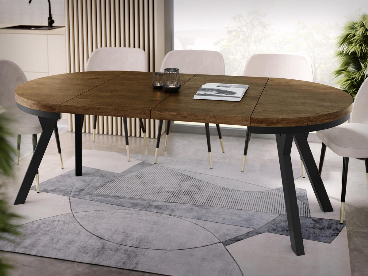 ESSTISCH Lume runder ausziehbarer, Lefkas Eiche 90-170/90/76 cm - Alteiche/Schwarz, Holz/Holzwerkstoff (90/170/76cm) - WFL GROUP