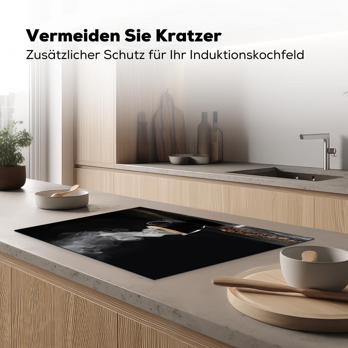 HERDABDECKPLATTE Kaffee - Schwarz - Bohnen - Heiß - Tasse Induktionsmatte 77x51 cm - Schwarz, Kunststoff (77/51/0.2cm) - MuchoWow