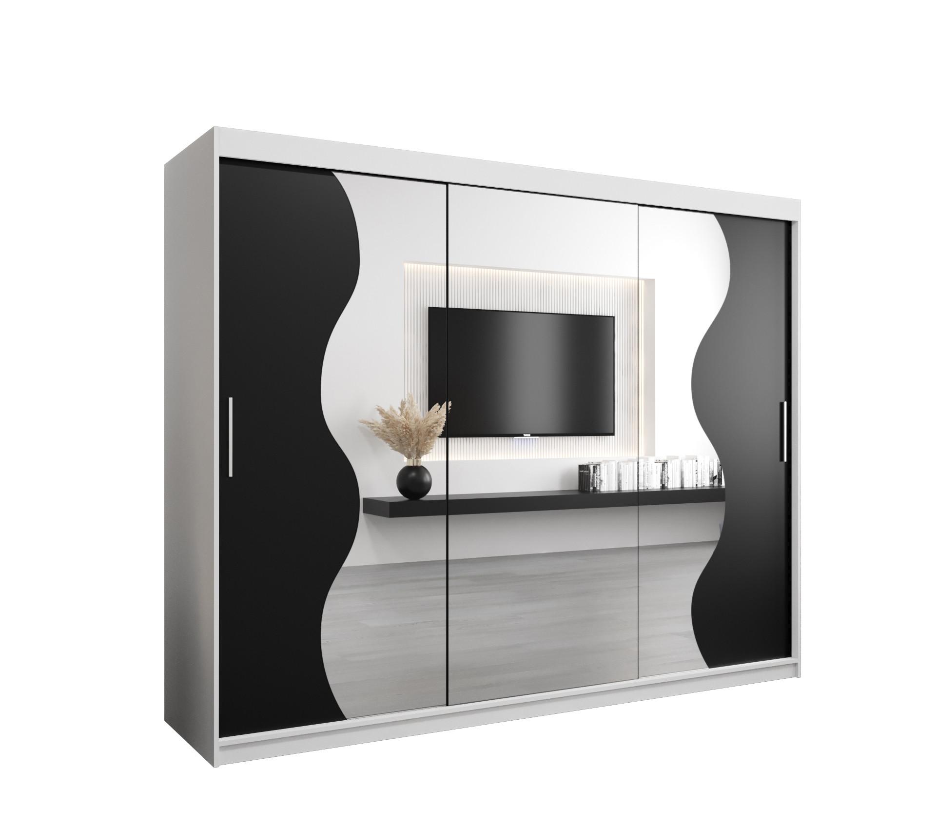 SCHWEBETÜRENSCHRANK 200/250/62 3-türig - Silberfarben/Schwarz, Holz/Kunststoff (250/200/62cm) - MÖBEL KRYSPOL