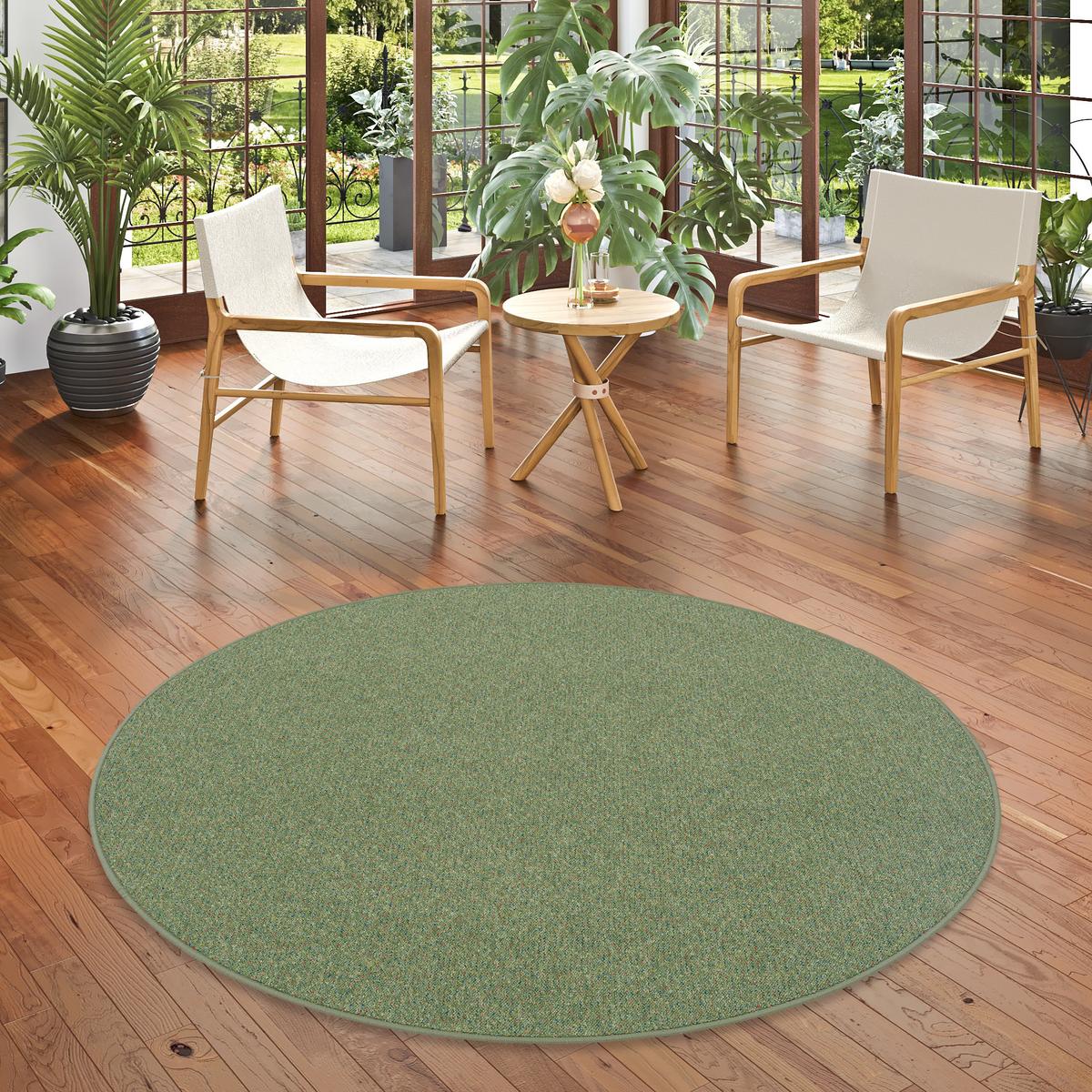SCHLINGEN TEPPICH ALMA MELIERT RUND - Grün, Textil (160/160cm) - Snapstyle