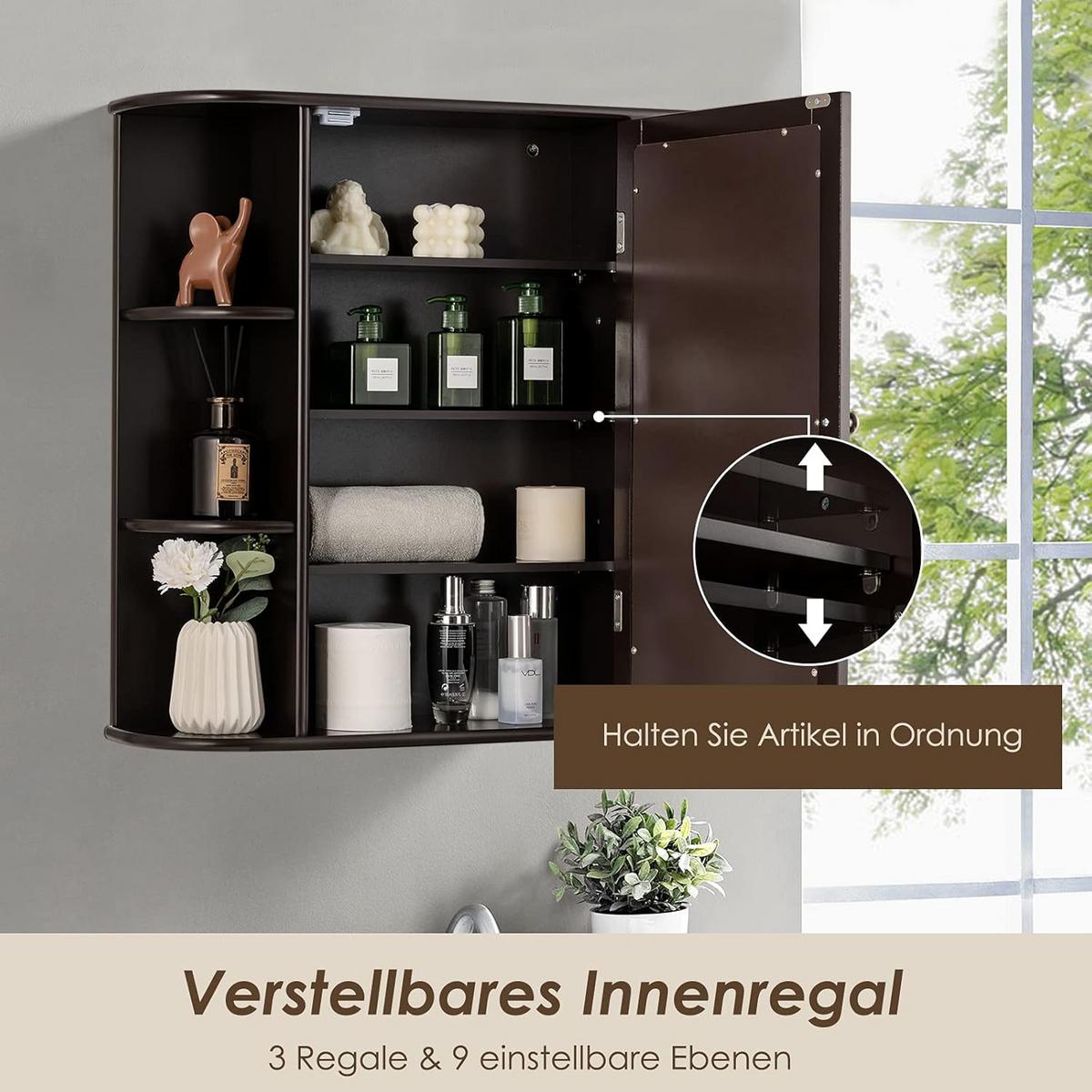 SPIEGELSCHRANK Badezimmerspiegel Braun - Braun, Holz (65/63/17cm) - COSTWAY