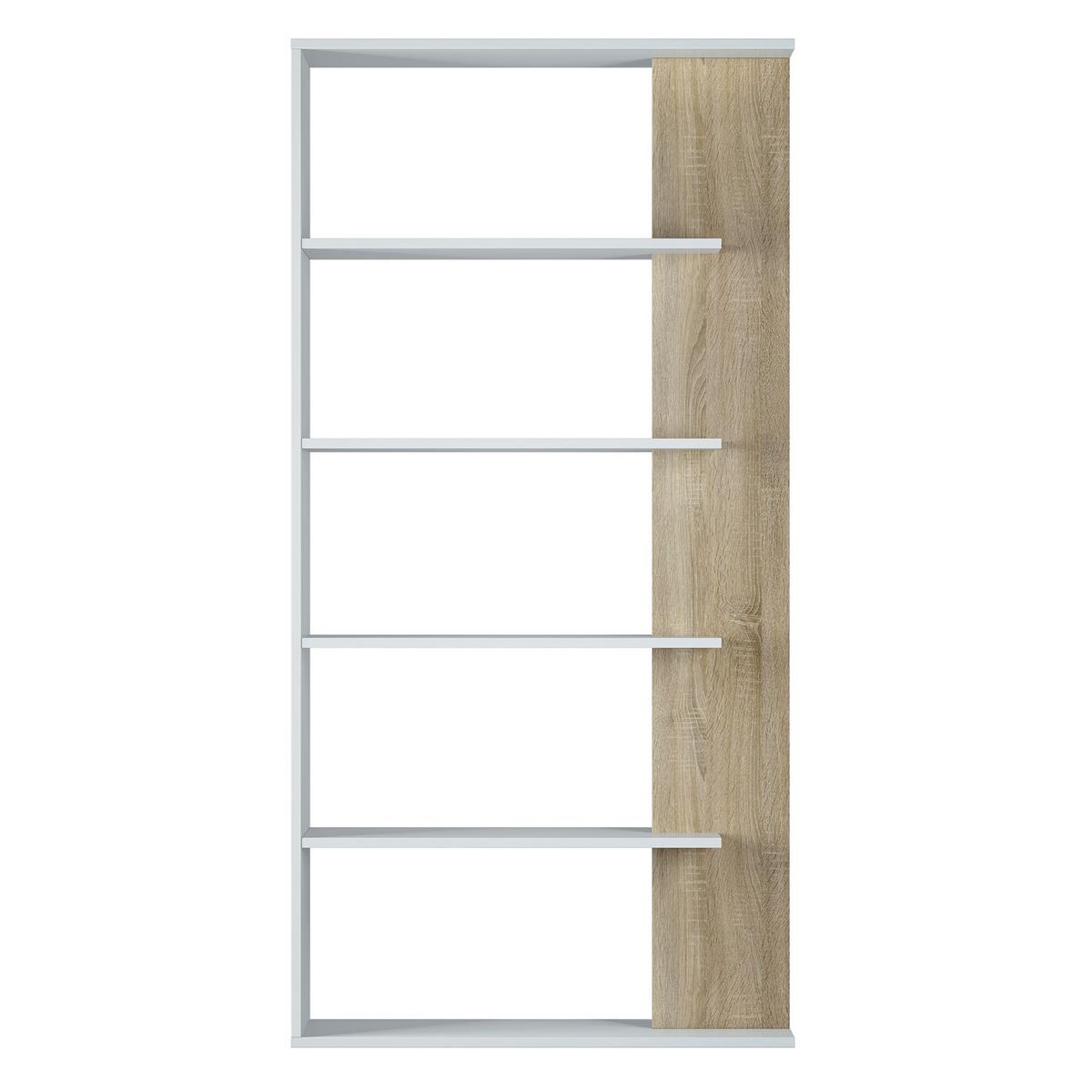 REGAL Lugo Weiß/Eiche 5 Fächer - Weiß, Holzwerkstoff (90/180/25cm) - VS Venta-stock