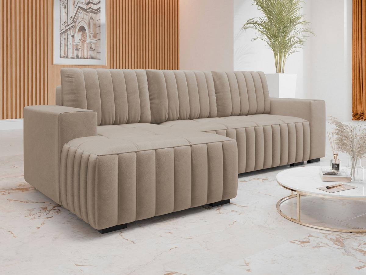 ECKSOFA Hugo, Seite: Links - Hellbraun/Dunkelbraun, Holz/Textil (240/140cm)
