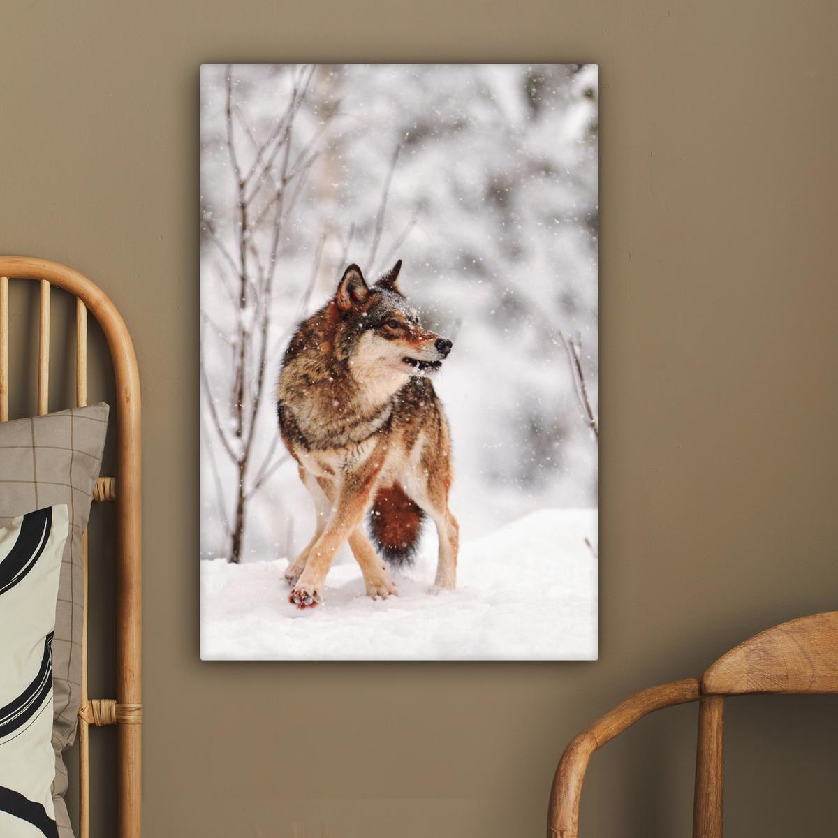 LEINWANDBILD Wolf - Winter - Schnee - Natur - Tiere Wanddeko 40x60 cm - Haselnussfarben, Textil (40/60cm) - MuchoWow