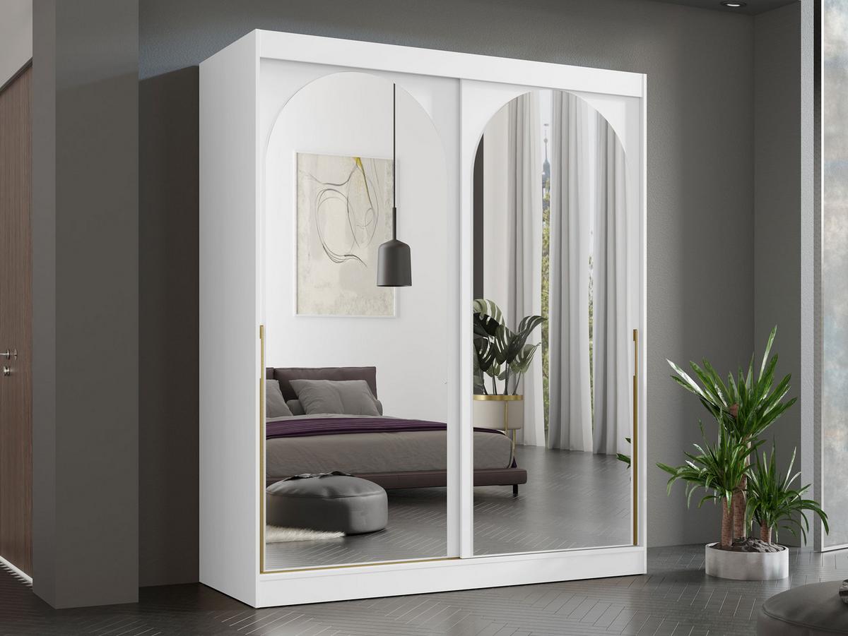 SCHIEBETÜRENSCHRANK Modin 180 - Goldfarben/Weiß, Holzwerkstoff/Kunststoff (180/216/65cm) - MIRJAN24