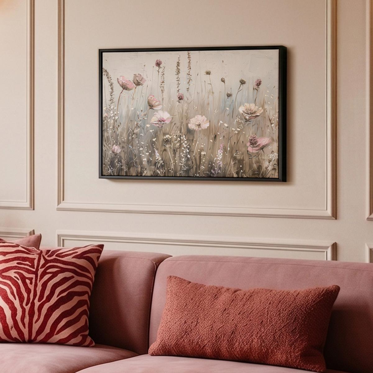 LEINWAND Bilder mit Rahmen - Blumen - Rosa - Modern - Beige - 60x40 - Beige, Textil (60/40cm) - MuchoWow