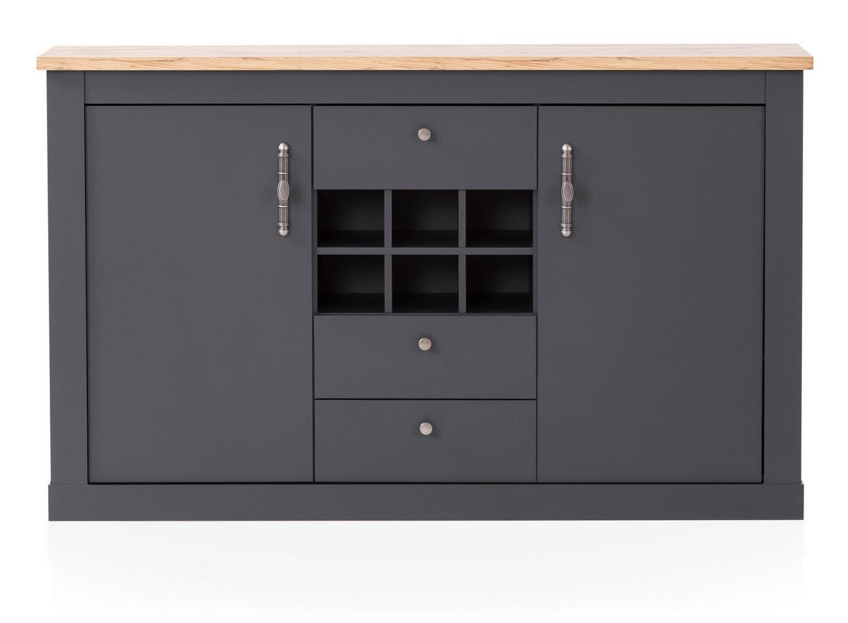 SIDEBOARD Grau, Eiche Wotan, Landhaus Kommode 169 x 104 cm mit Soft-Close - Silberfarben/Eiche Wotan, Holzwerkstoff/Kunststoff (169/104/45cm) - Furn.Design