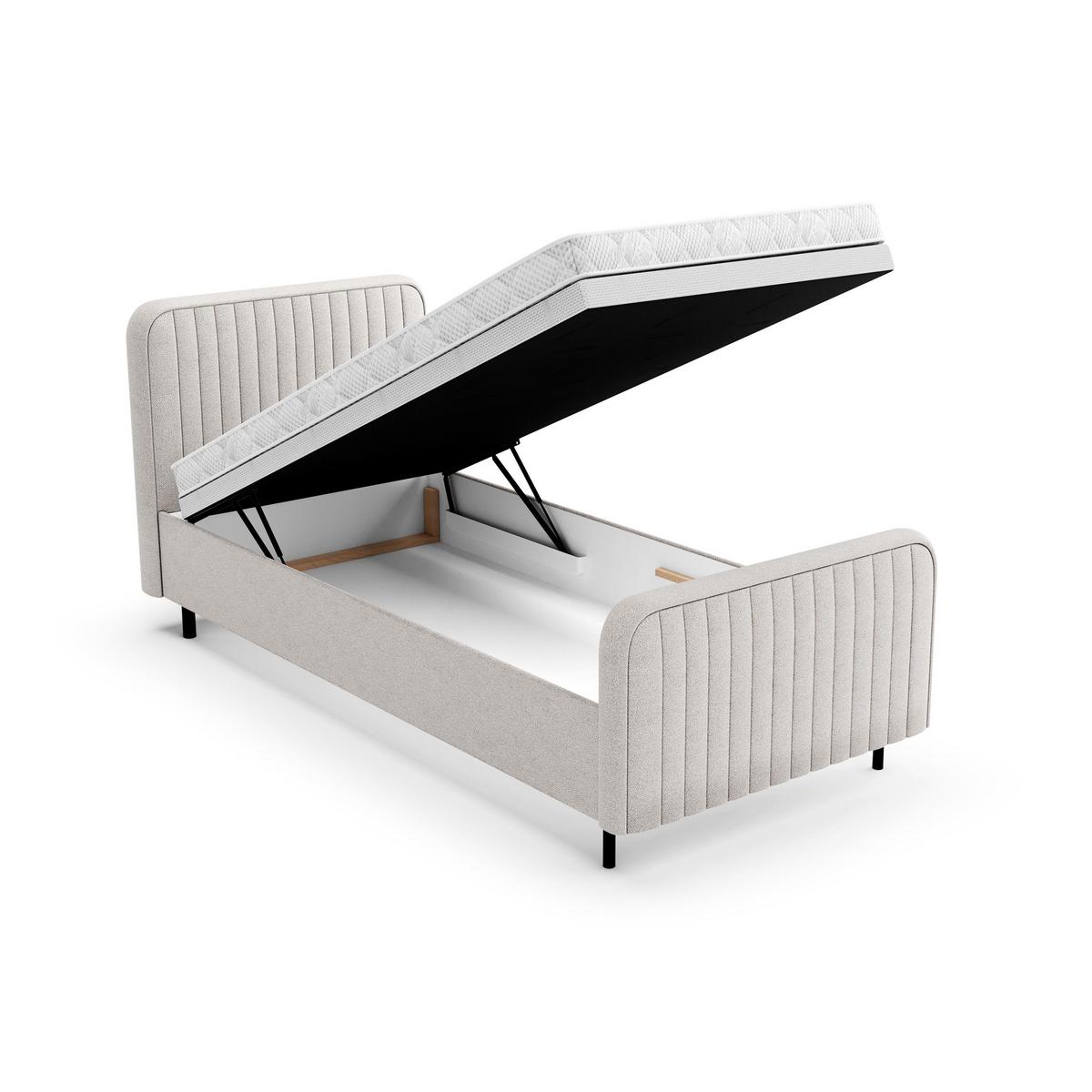 POLSTERBETT Lami 90x200, Einzelbett mit Bettkasten und Schaumstoffmatratze 10 cm, Hellbeige - Kaschmir/Schwarz, Textil/Metall (90/200cm) - Beautysofa