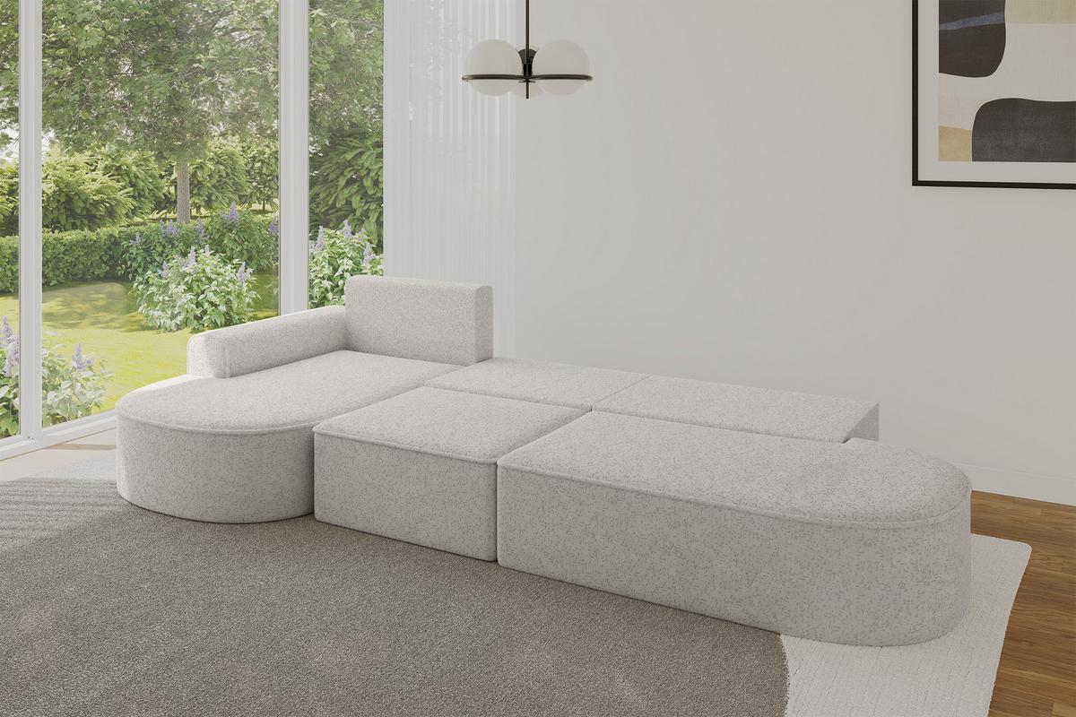 ECKSOFA mit Schlaffunktion Ottomane Links MARI L2-S 368X167X85 Hellgrau Velours - Edelstahlfarben/Schwarz, Holzwerkstoff/Kunststoff (368/167cm) - ALTDECOR
