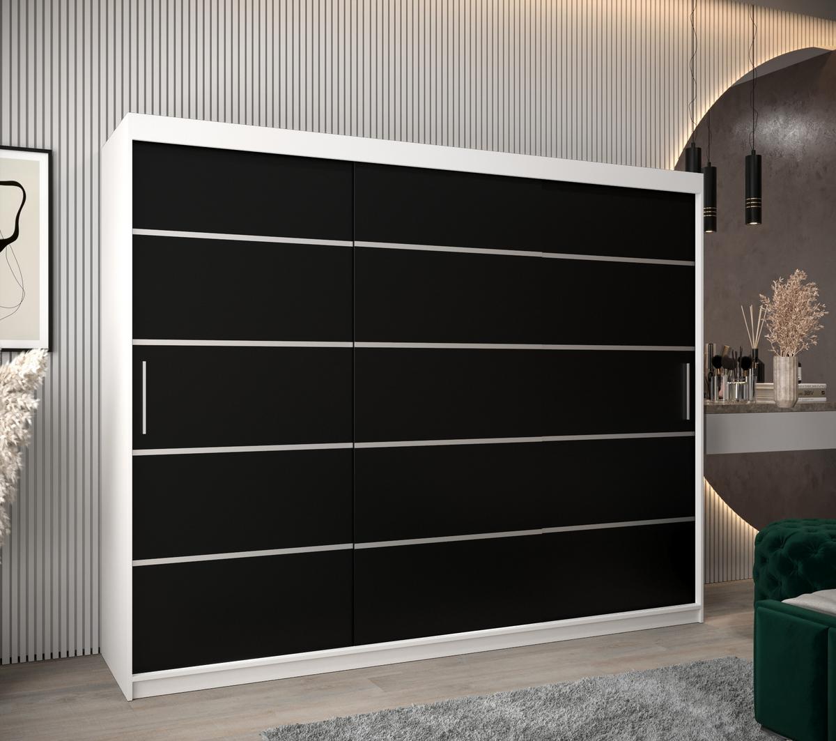 SCHWEBETÜRENSCHRANK 200/250/62 3-türig - Silberfarben/Schwarz, Holz/Kunststoff (250/200/62cm) - MÖBEL KRYSPOL