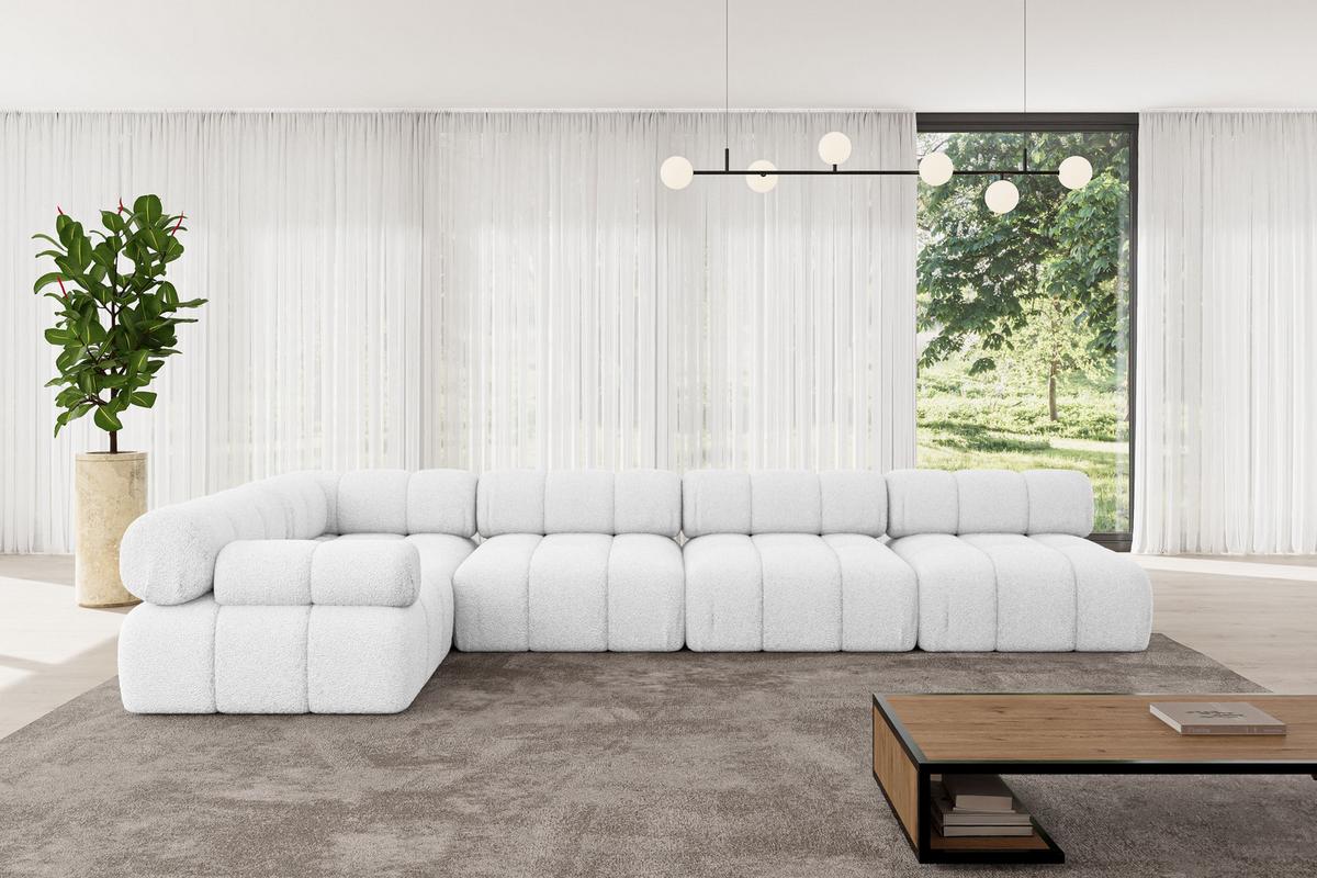 ECKSOFA modulares Sofa Mende-L3 - 380x190x70 cm Weiß Bouclé - Weiß, Holzwerkstoff/Textil (380/190cm) - ALTDECOR