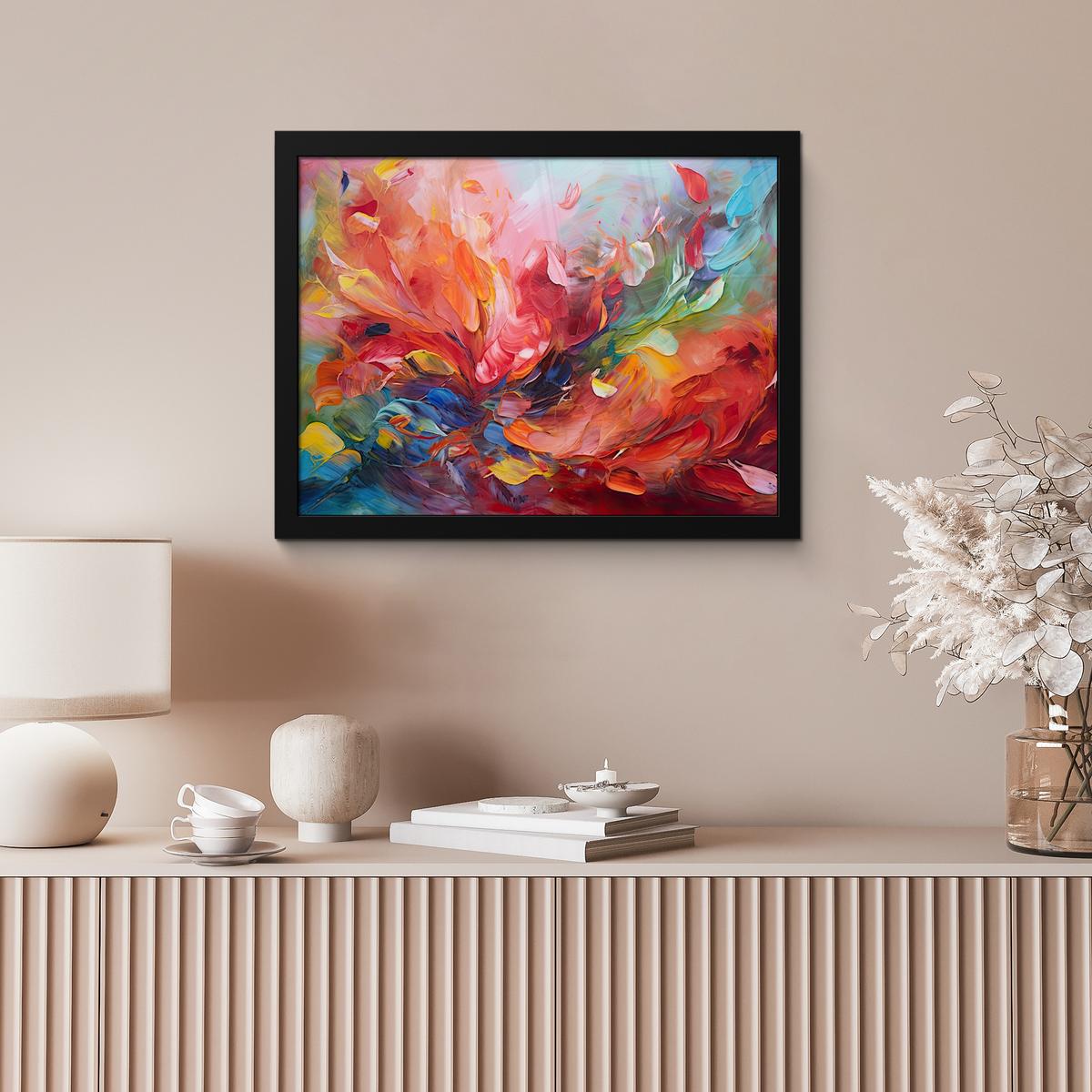 POSTER MIT RAHMENGERAHMTES BILD Ölgemälde - Kunst - Abstrakt - Farbenfroh 40x30 cm - Altrosa, Papier (40/30cm) - MuchoWow