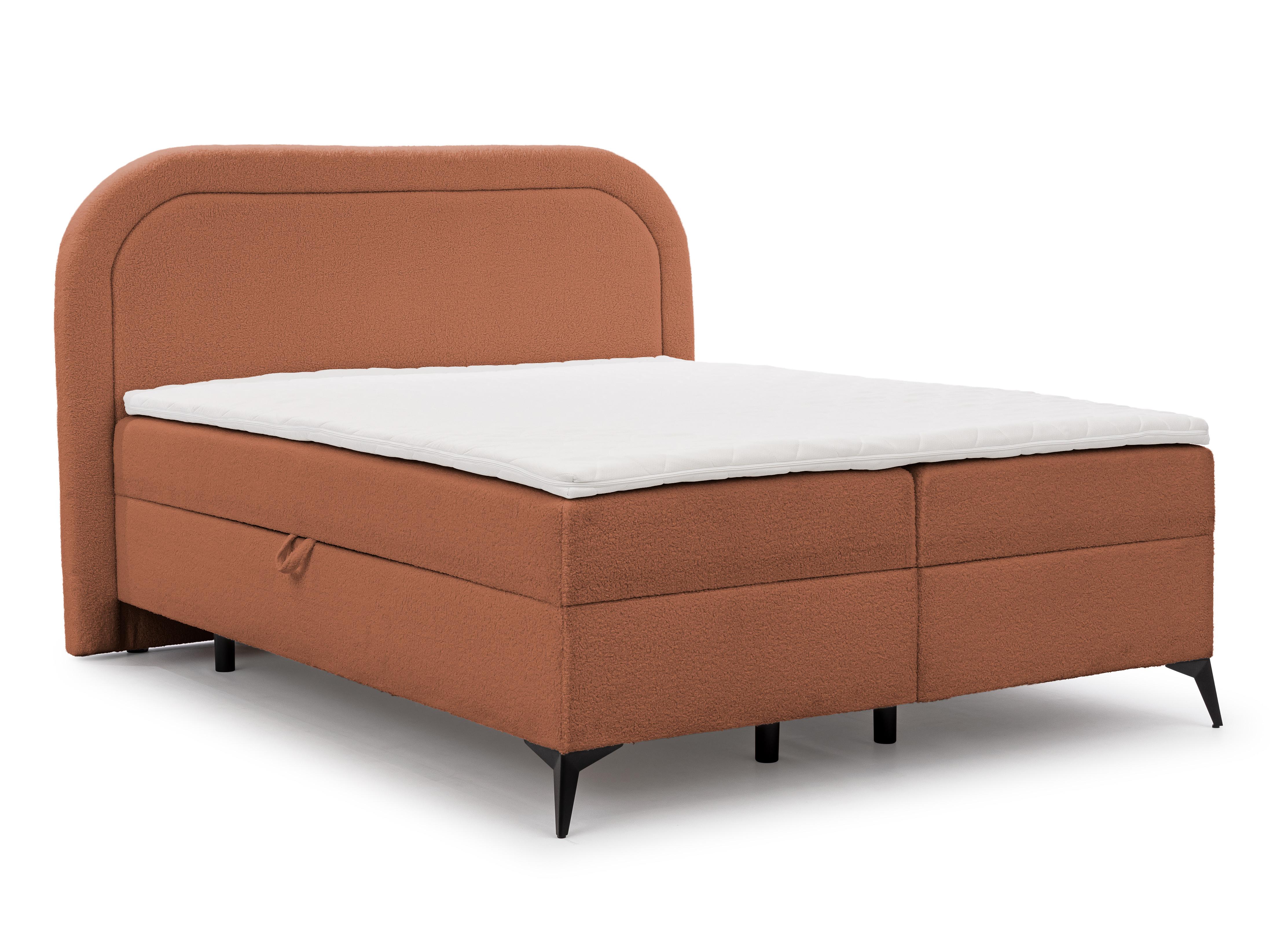 BOXBETT Sonna 160/200 cm Terrakotta Bouclé-Stoff mit abgerundetem Kopfteil und mit schwarzen Metallfüße - Terracotta/Schwarz, Holz/Textil (160/200cm) - S-Style Möbel