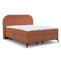 BOXBETT Sonna 140/200 cm Terrakotta Bouclé-Stoff mit abgerundetem Kopfteil und mit schwarzen Metallfüße - Terracotta/Schwarz, Holz/Textil (140/200cm) - S-Style Möbel