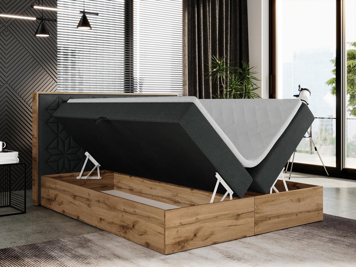 BOXBETT NESSI - 160/200 Dunkelgrau Struktur - H4 - Dunkelgrau, Holz/Textil (160/200cm) - MKS