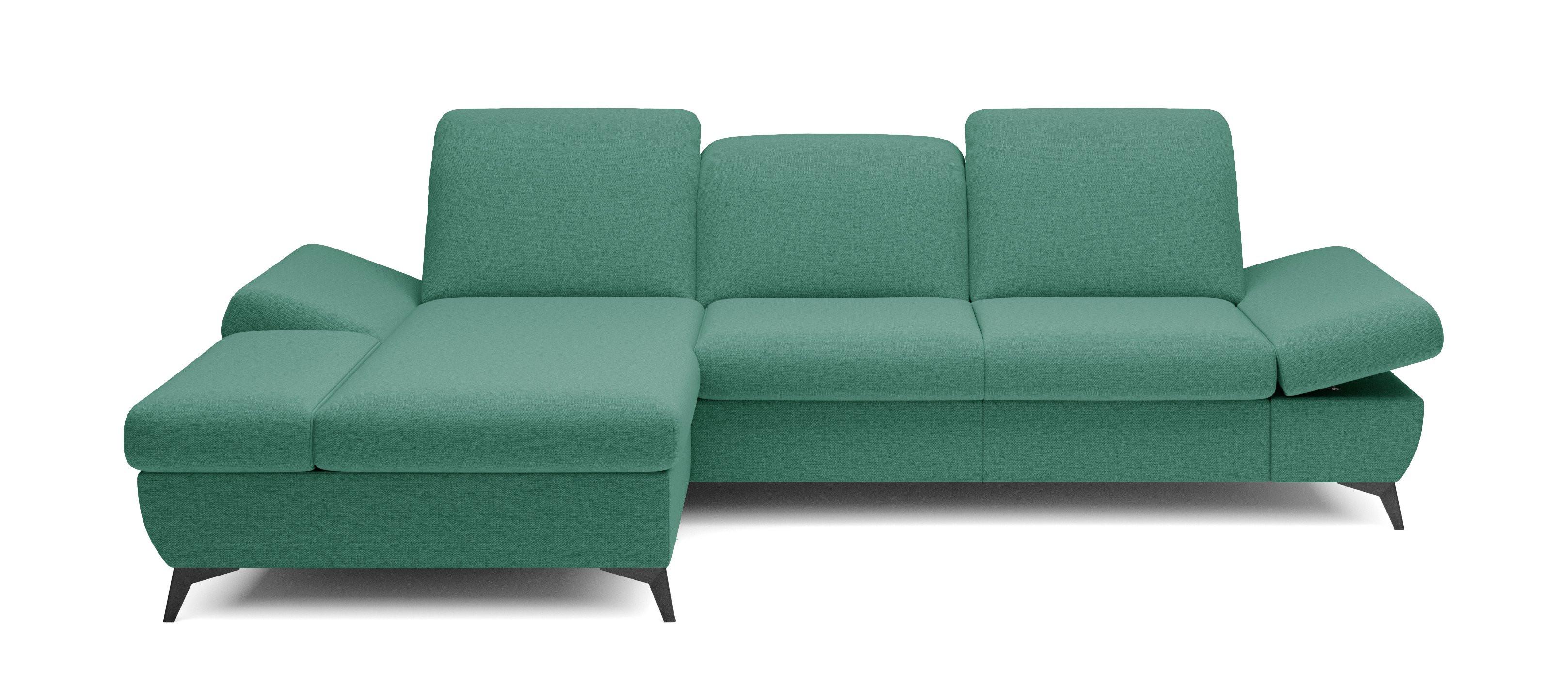 ECKSOFA FELICE L-S Grün Geflochtener Stoff mit Schlaffunktion - Grün, Holz (284/166cm) - MASSENO