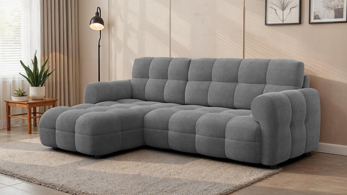 ECKSOFA MELLOW 3-Sitzer, grau - Schwarz/Grau, Holz/Textil (232/156cm) - Wozimo