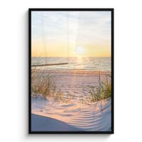 POSTER MIT RAHMEN Strand - Sonne - Düne - Gras - Sand - Horizont Bilderleiste 80x120 cm - Hellblau, Papier (80/120cm) - MuchoWow