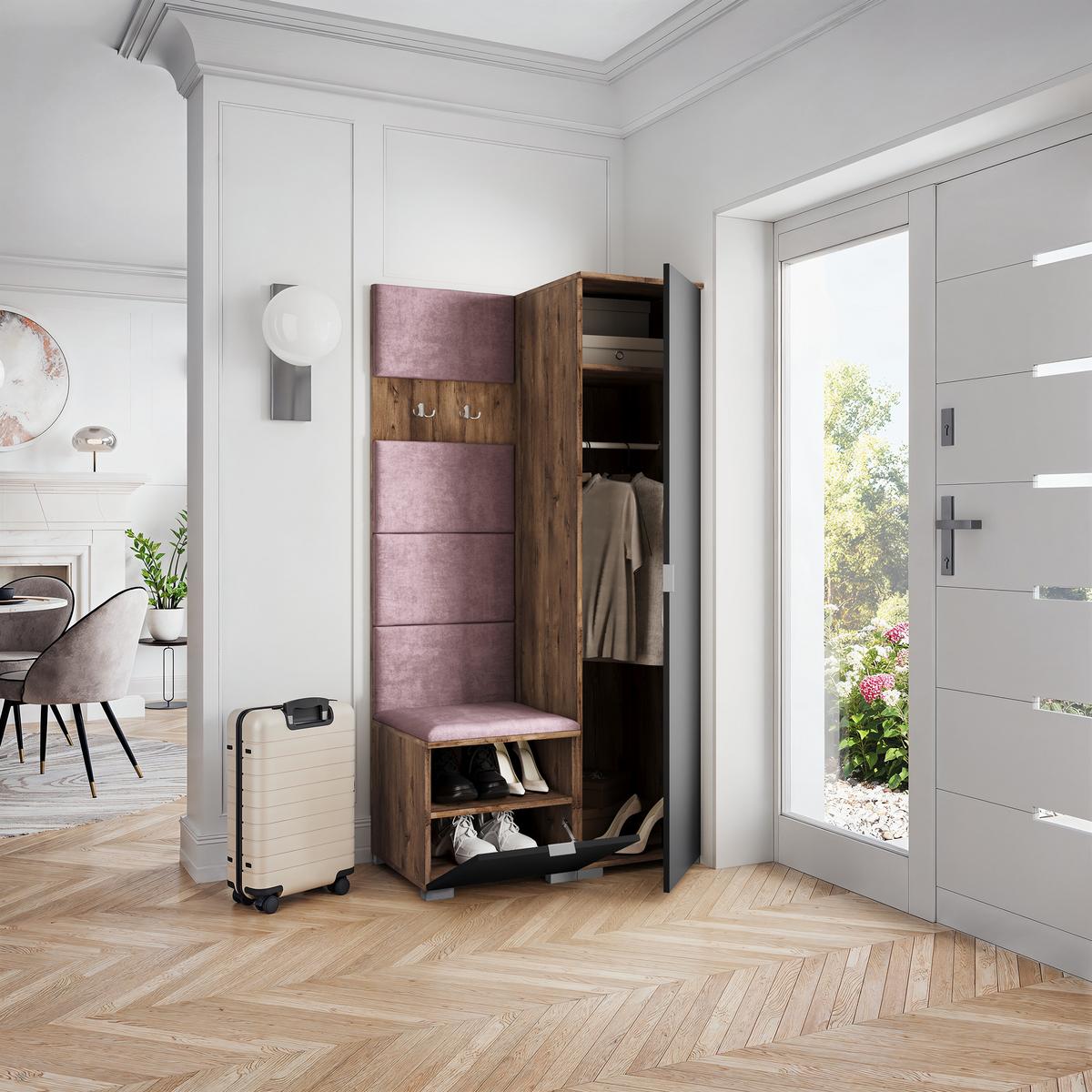 GARDEROBENSCHRANK LORI 95/181/51 cm Modern Garderobe-Set Eiche Lefkas - Eichefarben/Lila, Holzwerkstoff (95/181/51cm) - MASSENO