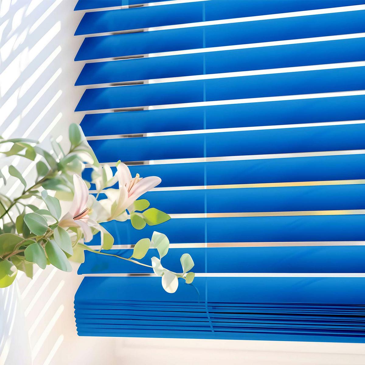 JALOUSIEN vinyl venetianische mit Blau Zugschnur 105x160 - Blau, Kunststoff (105cm) - STORESDECO