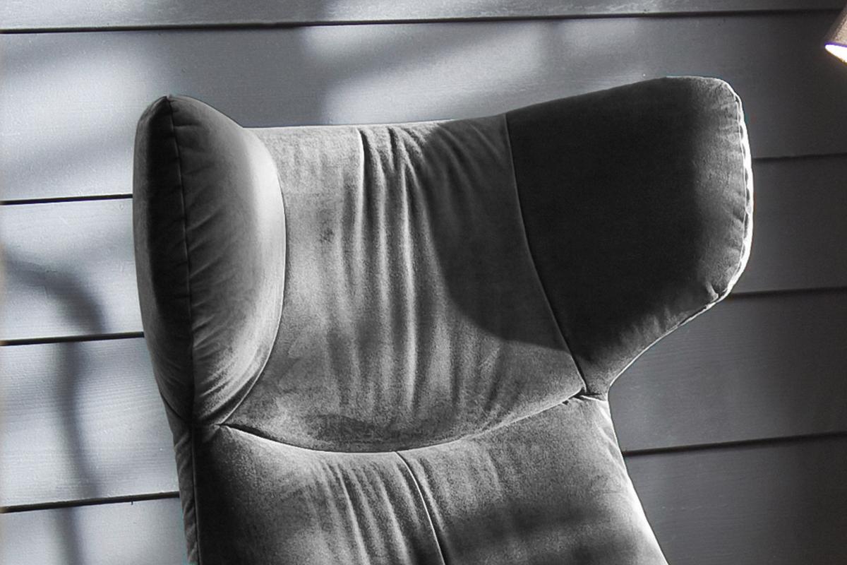 SESSEL MIT HOCKER LOTTE Grau Velvet - Schwarz/Grau, Textil (79/117/82cm) - KAWOLA