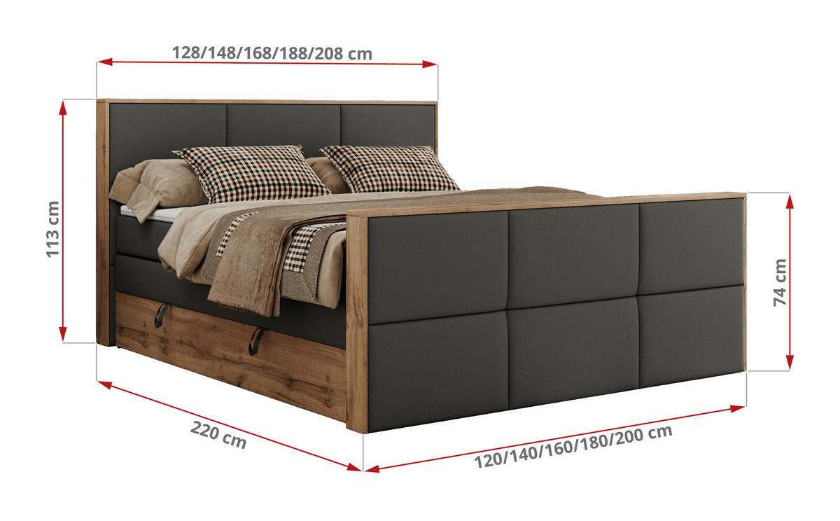 BOXSPRINGBETT ALBERO 2 KING DUO 160/200 Dunkelgrau Kunstleder - H3 - Dunkelgrau, Holz/Textil (160/200cm) - MKS