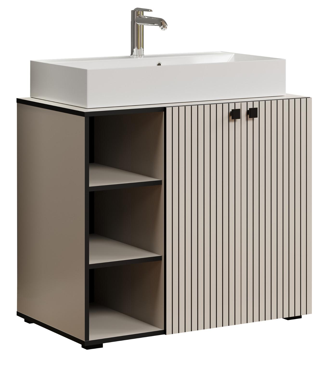 WASCHTISCH Kaschmir, Grau 90 cm, Set inklusive großem Waschbecken - Kaschmir/Schwarz, Holzwerkstoff/Metall (53/91/90cm) - Top.Furn