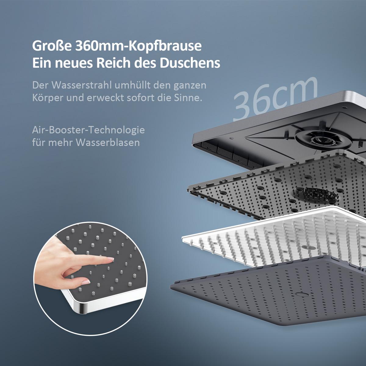 ÜBERKOPFBRAUSESET mit Drei Wasserauslassmethoden Thermostat mit Ablage Anthrazit 114,6/45/48 cm - Anthrazit, Metall (44.5/127/45cm) - EMKE