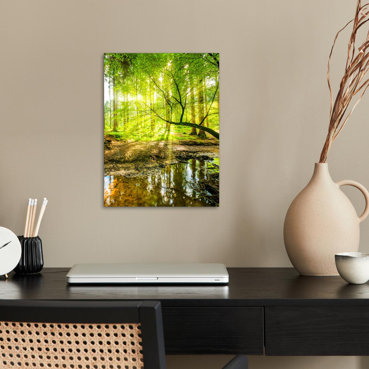 POSTER Wald - Landschaft - Wasser - Bäume - Sonne - Grün - Natur Wandbilder 30x40 cm - Grün, Papier (30/40/0.1cm) - MuchoWow