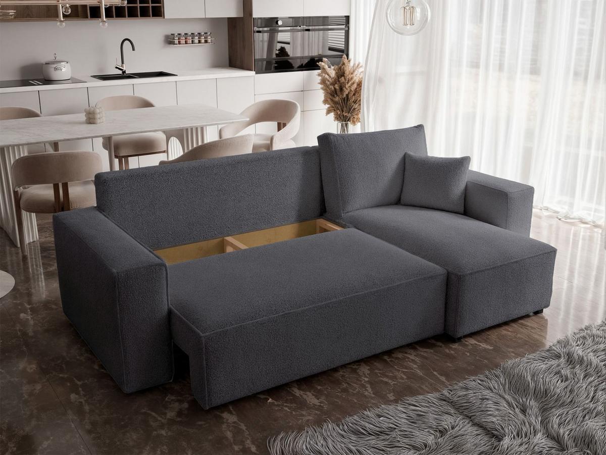 ECKSOFA Scarlo Dunkelgrau Bouclé-Bezug - Dunkelgrau/Schwarz, Kunststoff/Textil (244/145cm) - Selsey